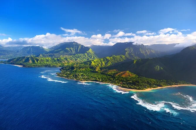 Kauai's North Shore coastline and reef from the air